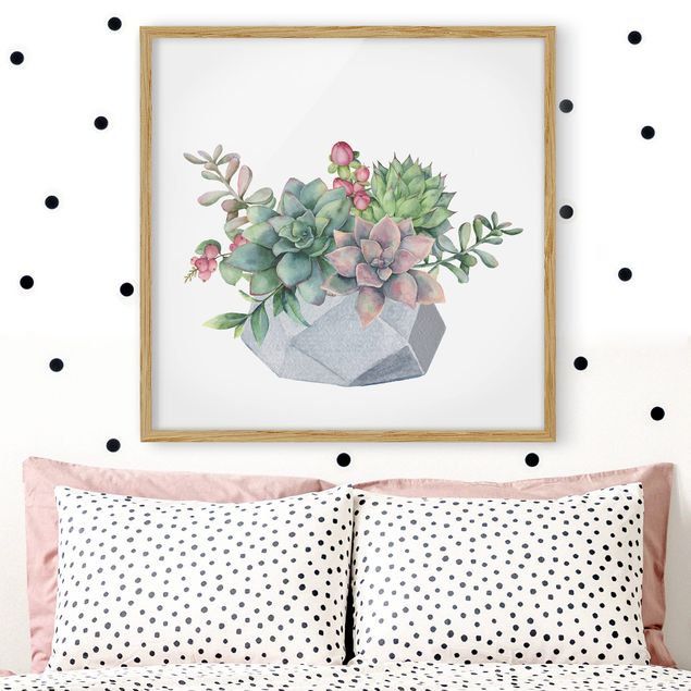 Framed poster - Watercolour Succulents Illustration