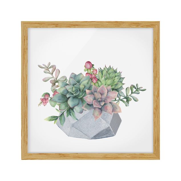 Framed poster - Watercolour Succulents Illustration