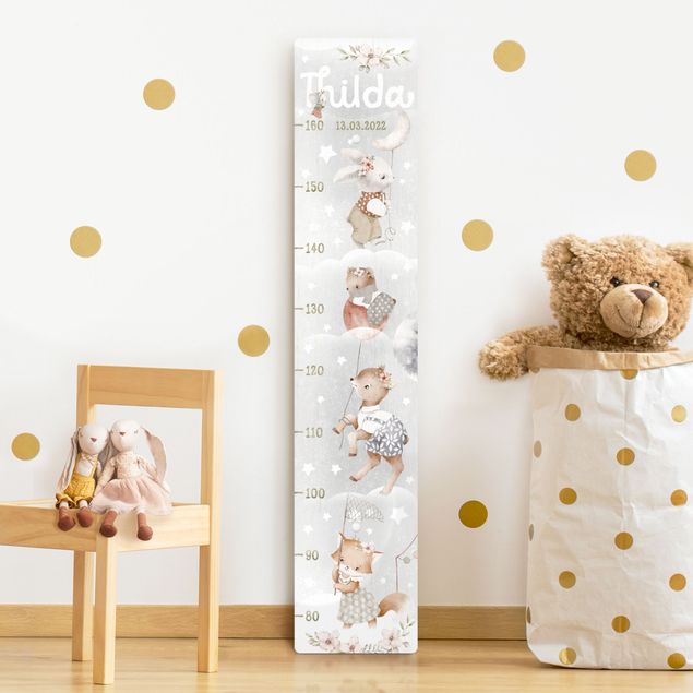 wooden ruler height chart Watercolour Animals - To the stars with custom name