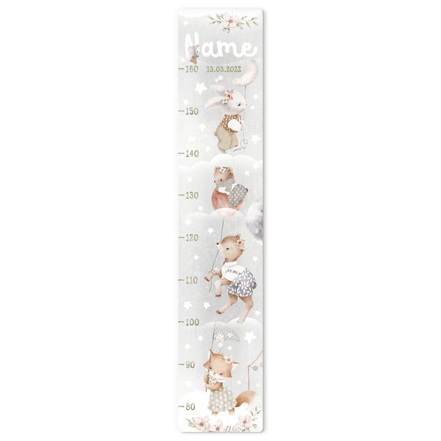 Wooden height chart for kids - Watercolour Animals - To the stars with custom name