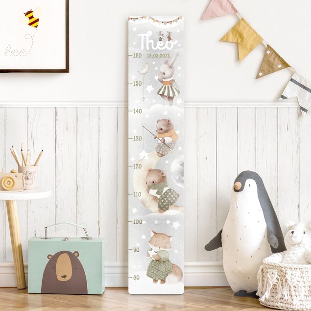  Wooden height chart Watercolour Animals - To the moon with custom name