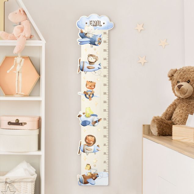  Wooden height chart Watercolour animal pilot with custom name