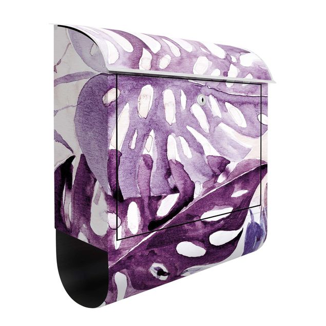Letterbox - Watercolour Tropical Leaves With Monstera In Aubergine