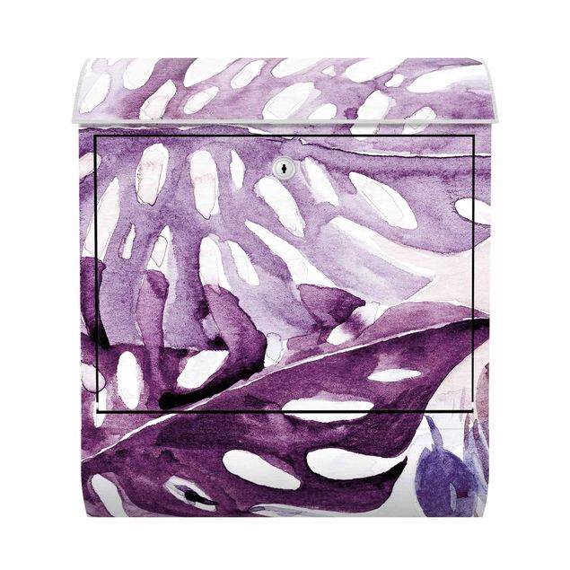Letterbox - Watercolour Tropical Leaves With Monstera In Aubergine