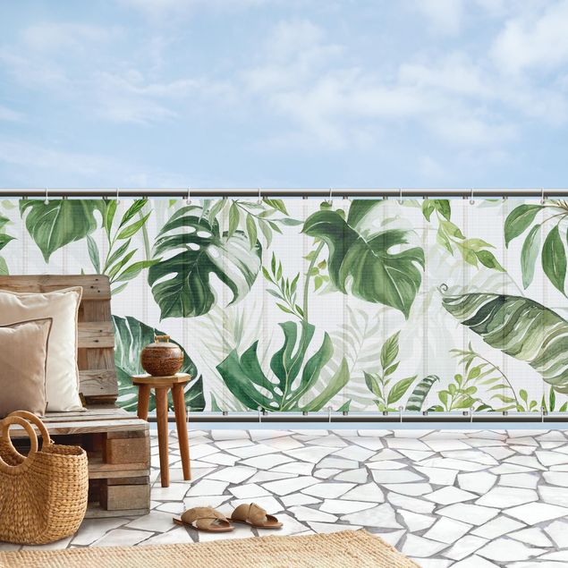 balcony privacy cover Watercolour Tropical Leaves and Tendrils II