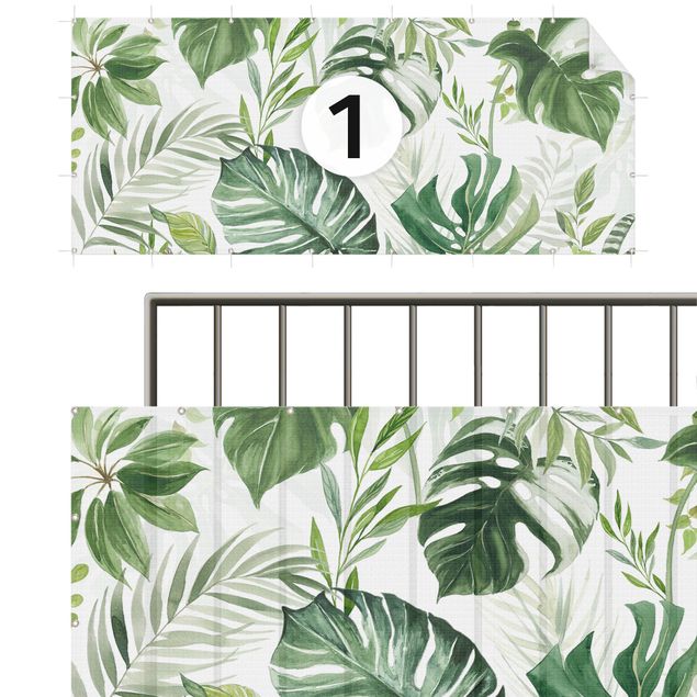 Privacy screen mat Watercolour Tropical Leaves and Tendrils II