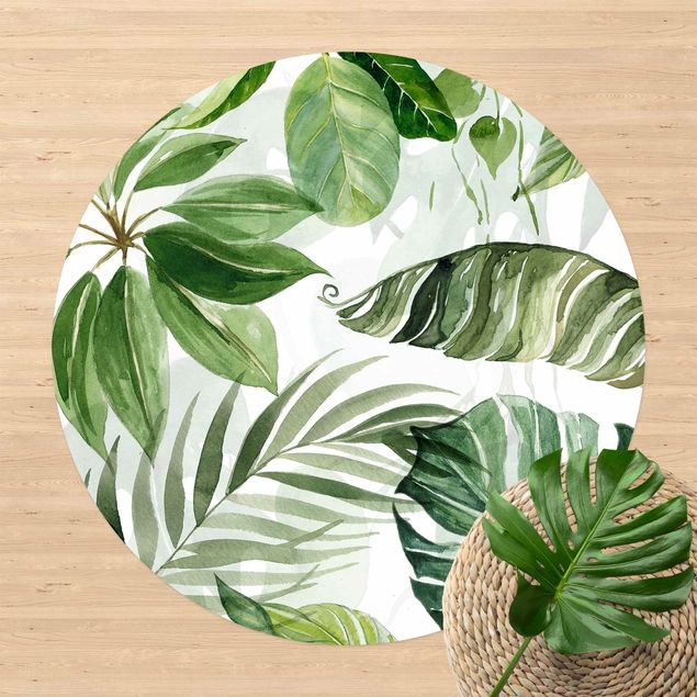 outdoor balcony rug Watercolour Tropical Leaves And Tendrils