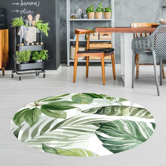 modern area rugs Watercolour Tropical Leaves And Tendrils