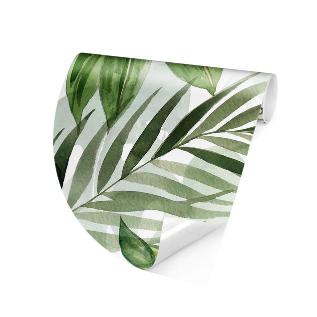 Self-adhesive round wallpaper - Watercolour Tropical Leaves And Tendrils