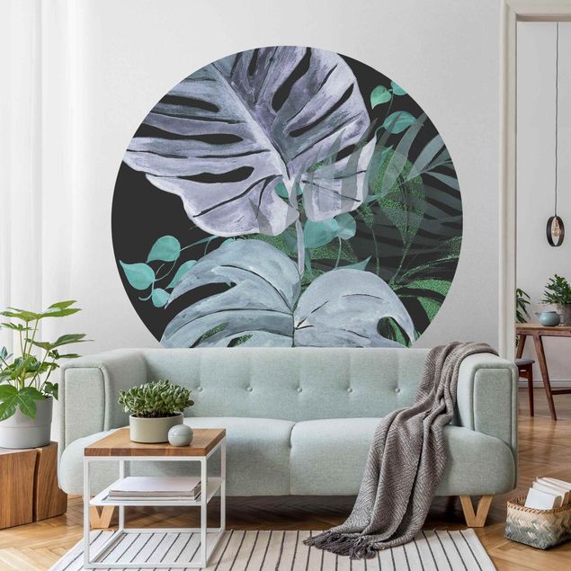 Self-adhesive round wallpaper - Watercolour Tropical Arrangement Of Colours