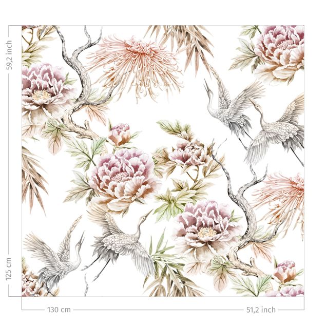floral drapes Watercolour Birds With Large Flowers