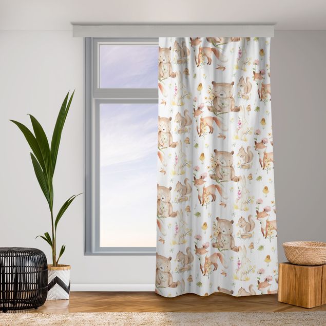 contemporary curtains Watercolour Forest Animals Bear And Fox