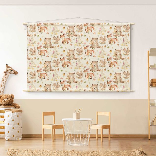 tapestry forest Watercolour Forest Animals Bear And Fox
