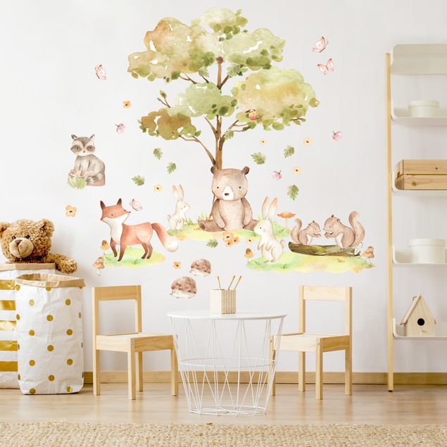 Wall stickers bear Watercolour forest animals and autumn tree
