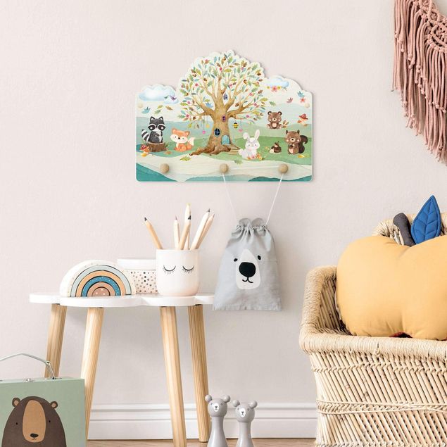 Coat rack for children - Watercolour Forest Animals With Trees