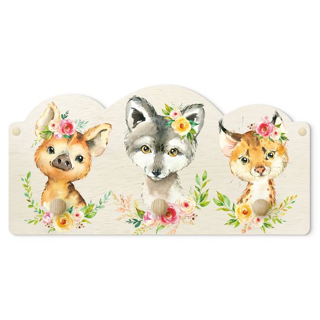 Coat rack for children - Watercolour Forest Animals With Flowers II