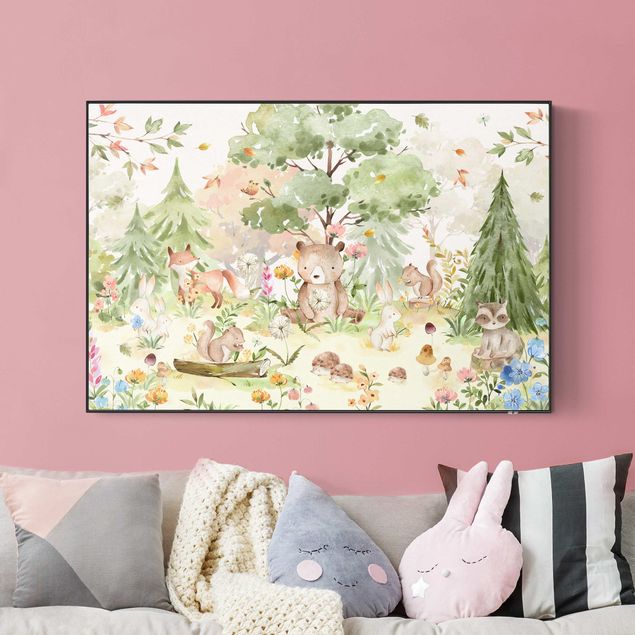 Print with acoustic tension frame system - Watercolour Forest Animals