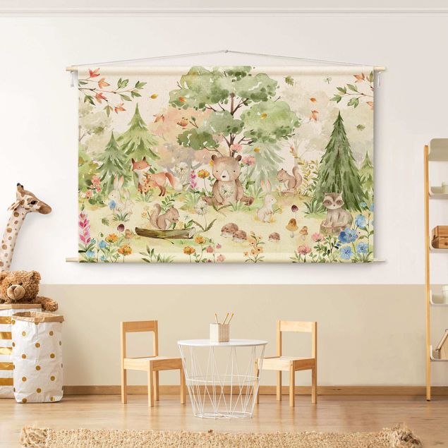 forest tapestry Watercolour Forest Animals