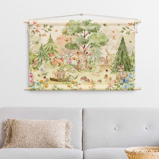 extra large tapestry Watercolour Forest Animals