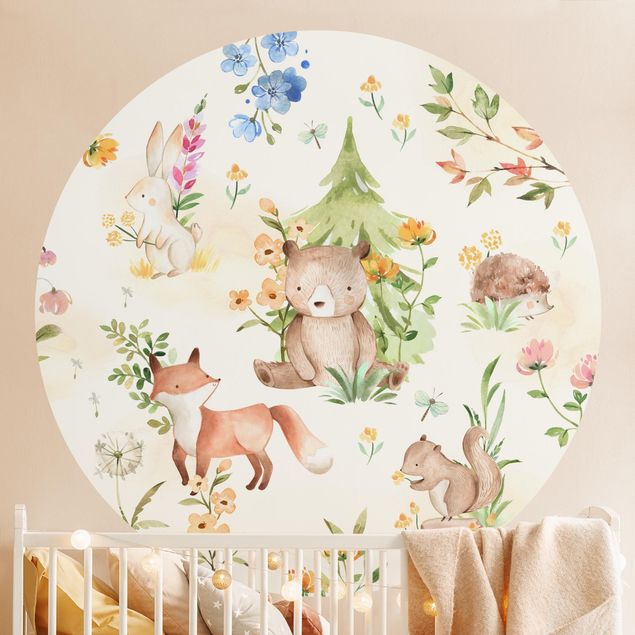 Wallpapers Watercolour forest animals and flowers