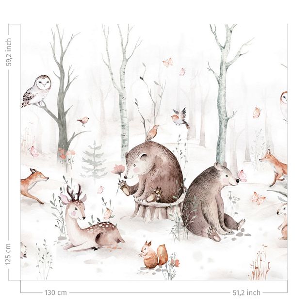 flower curtains Watercolour Forest Animal Friends