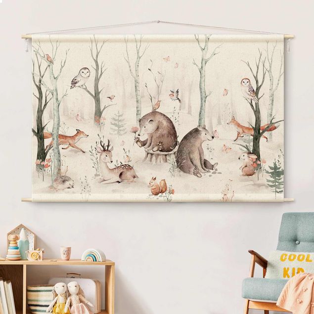 modern tapestry Watercolour Forest Animal Friends