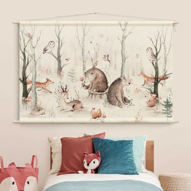 tapestry nature Watercolour Forest Animal Friends