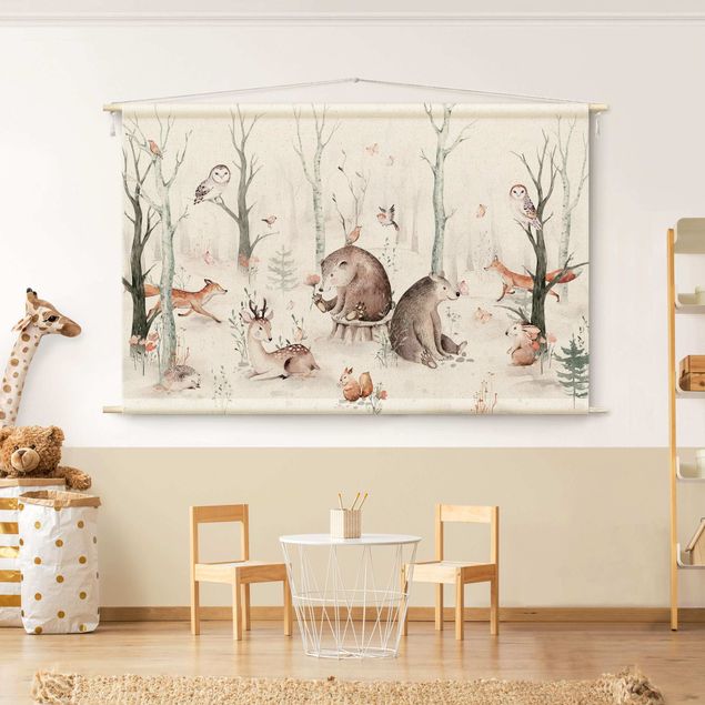 forest tapestry Watercolour Forest Animal Friends