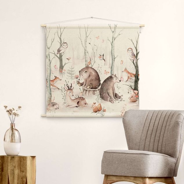 extra large tapestry Watercolour Forest Animal Friends