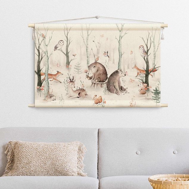 extra large tapestry Watercolour Forest Animal Friends