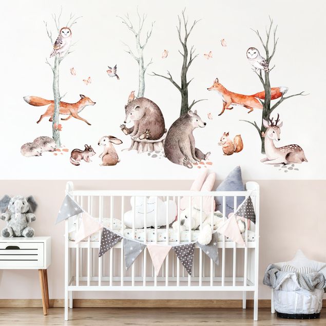 Wall stickers trees Watercolour Forest Animal Friends