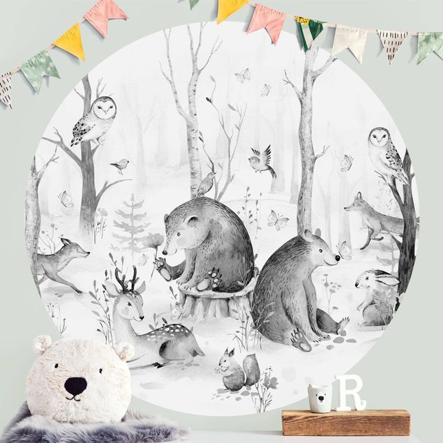 Wallpapers Watercolour Forest Animal Friends Black And White