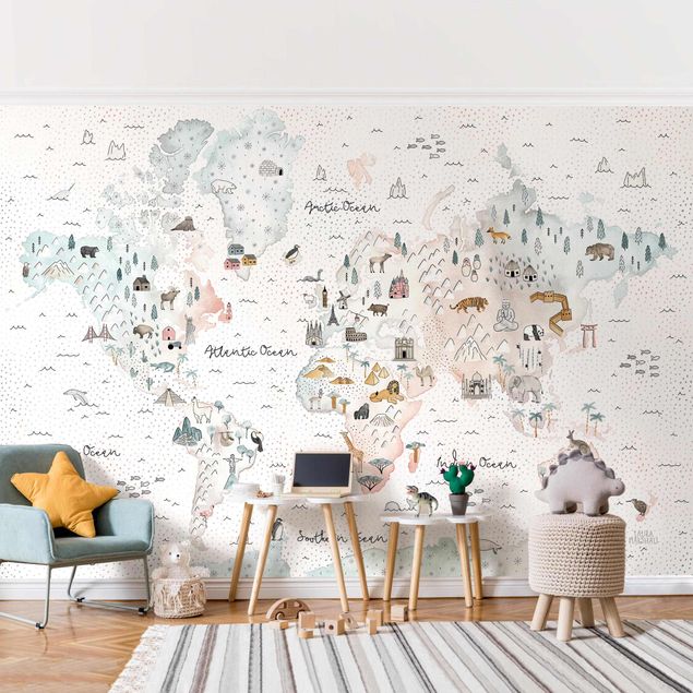 Wallpapers Watercolour Worl Map Pastel
