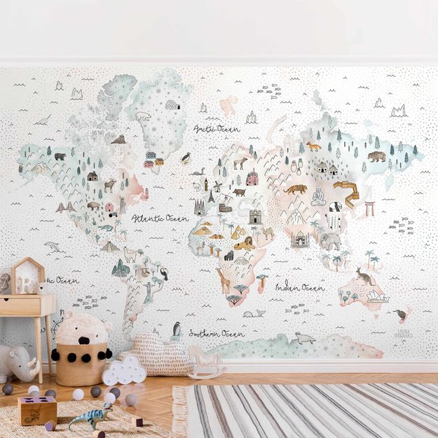 Wallpaper - Watercolour Worl Map Pastel
