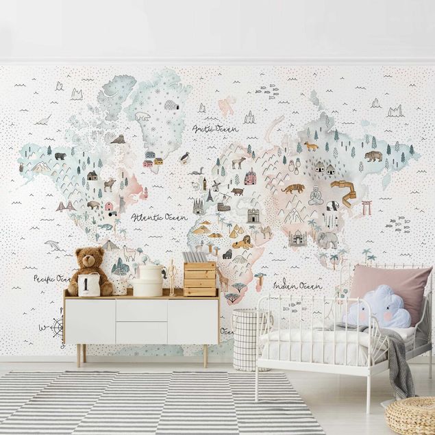 Wallpaper - Watercolour Worl Map Pastel