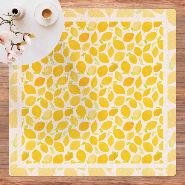 Modern rugs Watercolour Lemons with Leaves And Frame