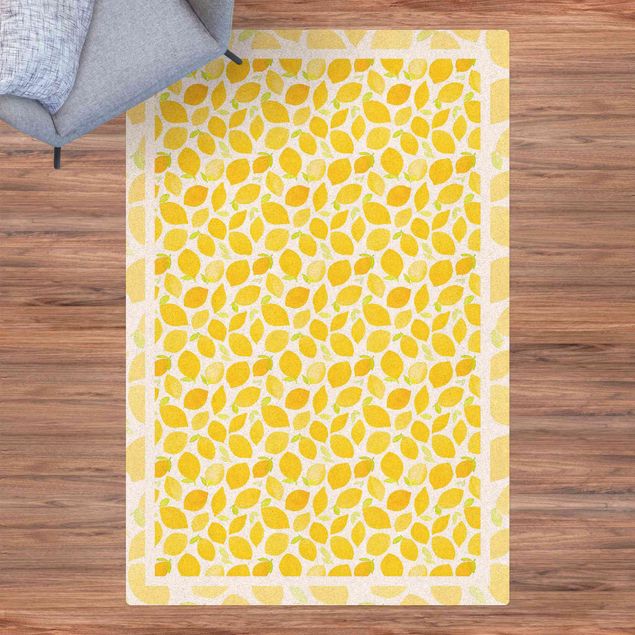 contemporary rugs Watercolour Lemons with Leaves And Frame