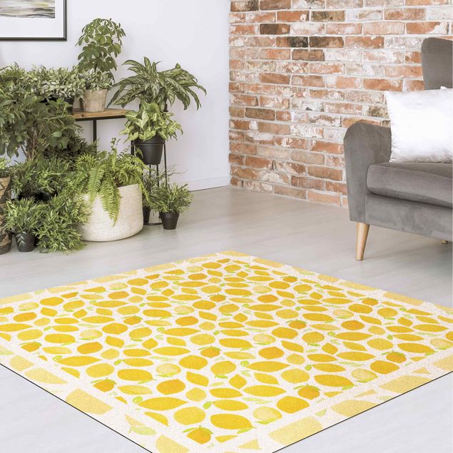Large rugs Watercolour Lemons with Leaves And Frame