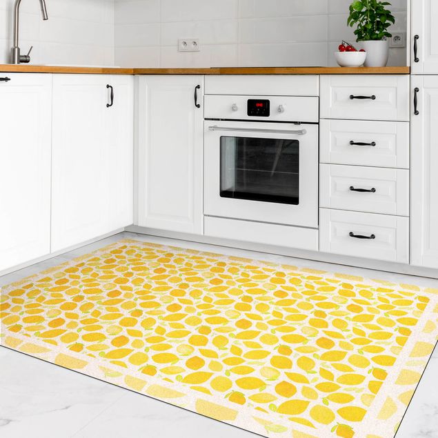 large floor mat Watercolour Lemons with Leaves And Frame