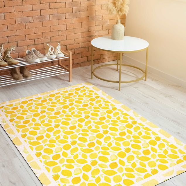 dining room area rugs Watercolour Lemons with Leaves And Frame