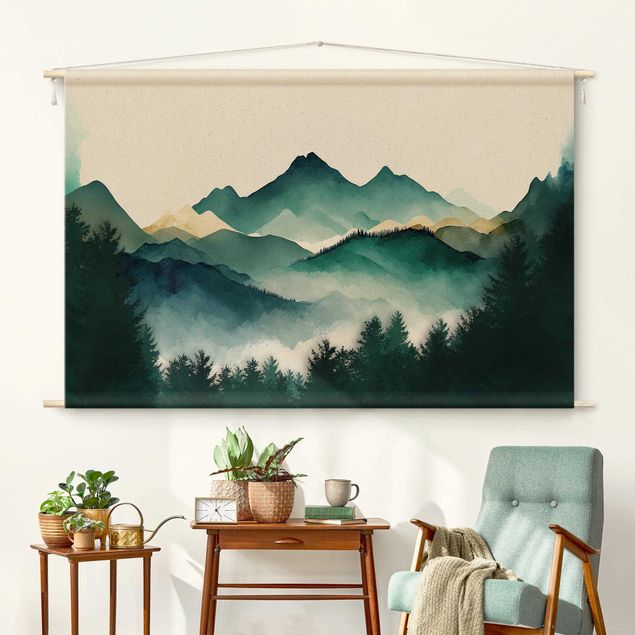 modern wall tapestry Mountainous Watercolour Landscape