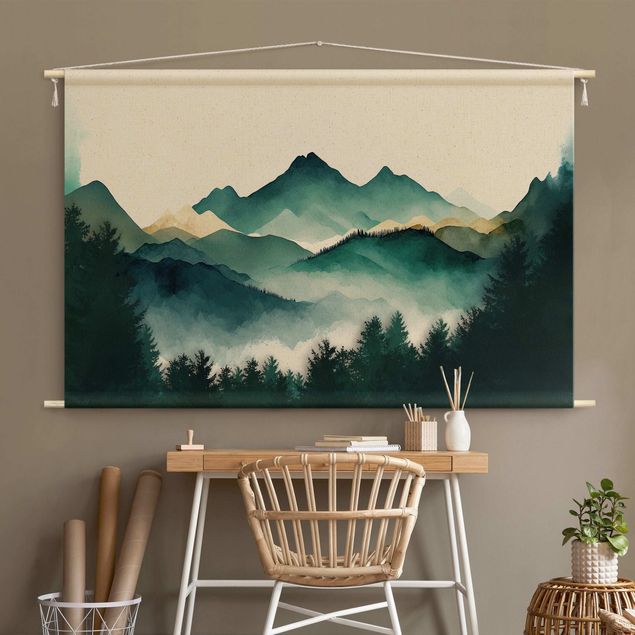 nature wall tapestry Mountainous Watercolour Landscape