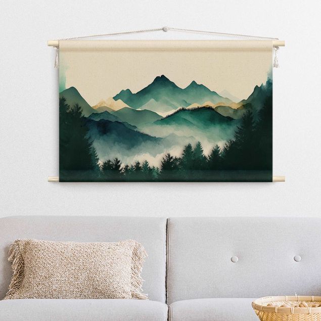 extra large tapestry wall hangings Mountainous Watercolour Landscape