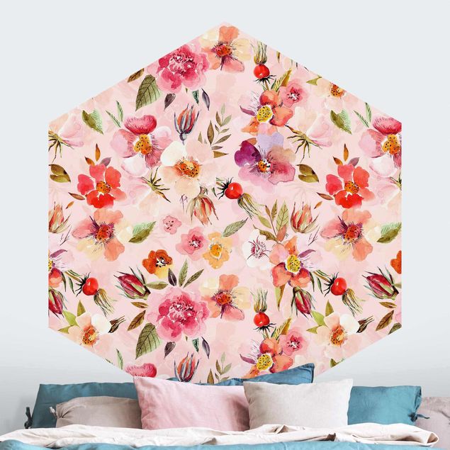 Wallpapers Watercolour Flowers On Light Pink