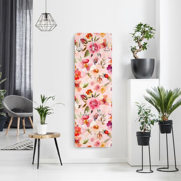 Coat rack modern - Watercolour Flowers On Light Pink