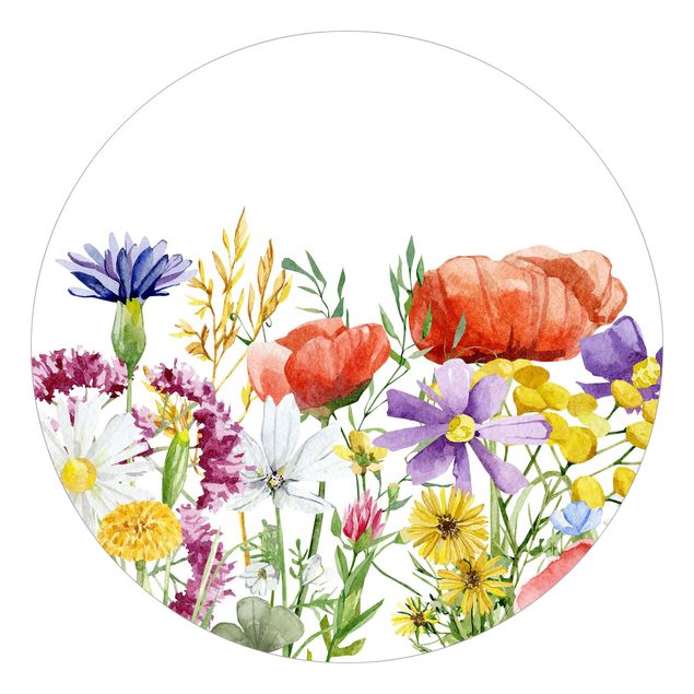 Self-adhesive round wallpaper - Watercolour Flowers