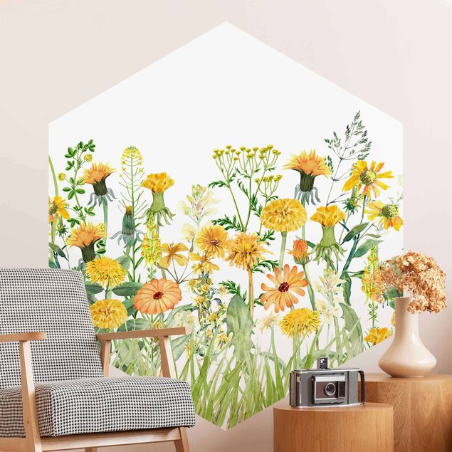 Wallpapers Watercolour Flower Meadow In Gelb