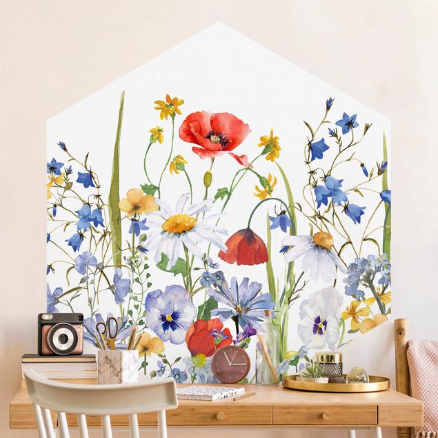 Wallpapers Watercolour Flower Meadow With Poppies