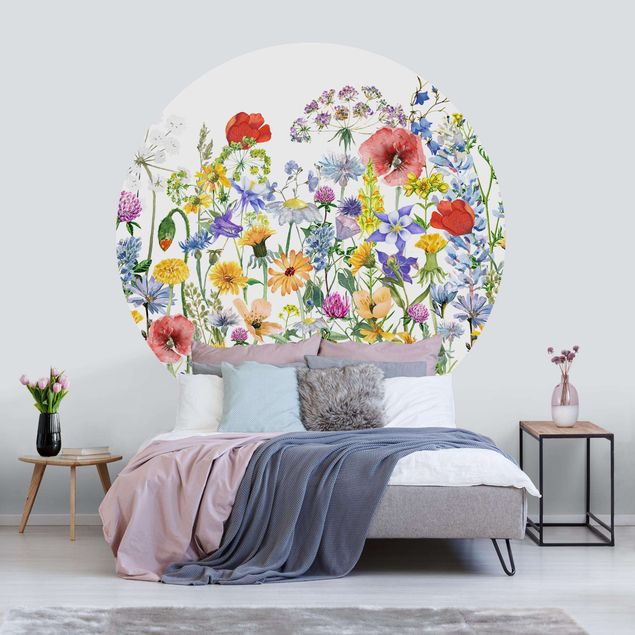 Self-adhesive round wallpaper - Watercolour Flower Meadow
