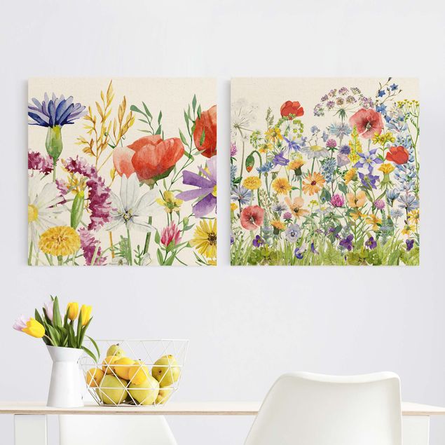 Print on canvas - Watercoloured Flowering Meadow
